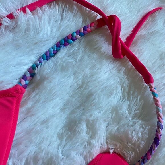 Victoria’s Secret PINK Bikini Top Hot Pink Stringy Women’s Size Small - Picture 2 of 5